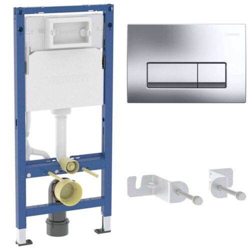 111.128.21.3 Duofix sanitarni montažni element za konzolnu WC šolju, sa ugradnim vodokotlićem(111.153.00.3), sa tipkom Delta 50 Square hrom sjaj (115.119.21.1) i setom sa montažu (111.839.00.2)