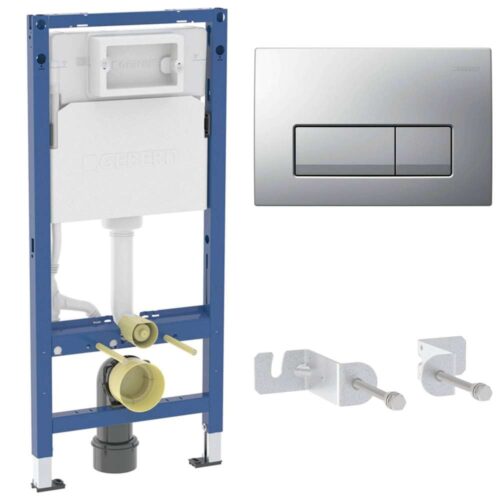 111.128.46.3 Duofix sanitarni montažni element za konzolnu WC šolju, sa ugradnim vodokotlićem(111.153.00.3), sa tipkom Delta 50 Square hrom mat (115.119.46.1) i setom sa montažu (111.839.00.2)