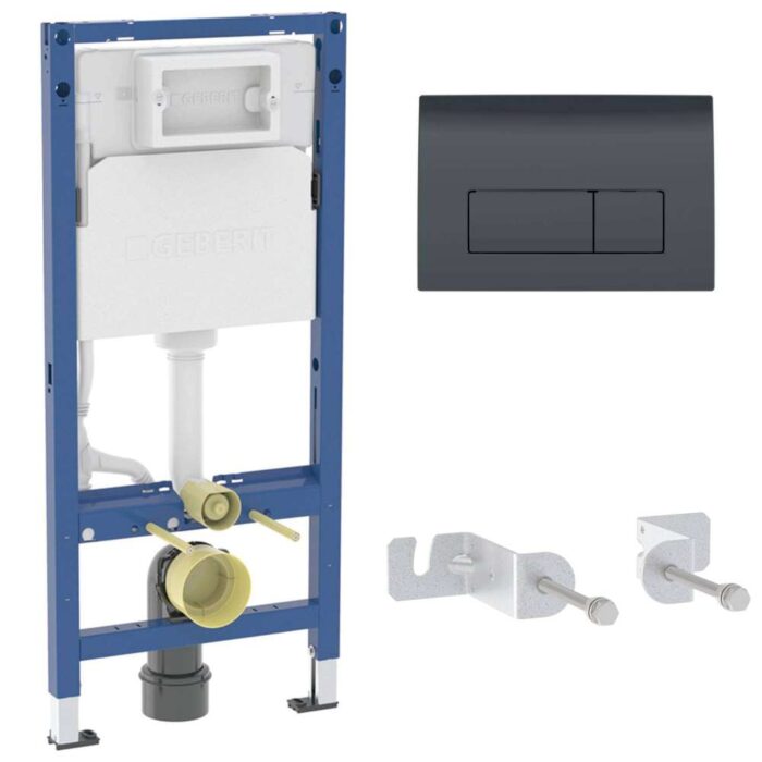 111.128.DW.3 Duofix sanitarni montažni element za konzolnu WC šolju, sa ugradnim vodokotlićem(111.153.00.3), sa tipkom Delta 50 Square crno sjaj (115.119.DW.1) i setom sa montažu (111.839.00.2)
