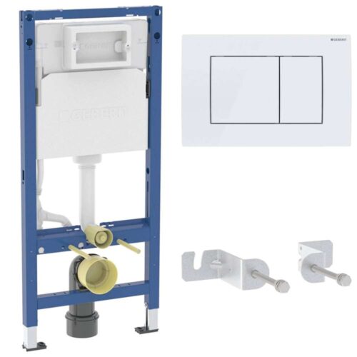 111.135.11.3 Duofix sanitarni montažni element za konzolnu WC šolju, sa ugradnim vodokotlićem(111.153.00.3), sa tipkom Delta 20 Square belom (115.137.11.1) i setom sa montažu (111.839.00.2)