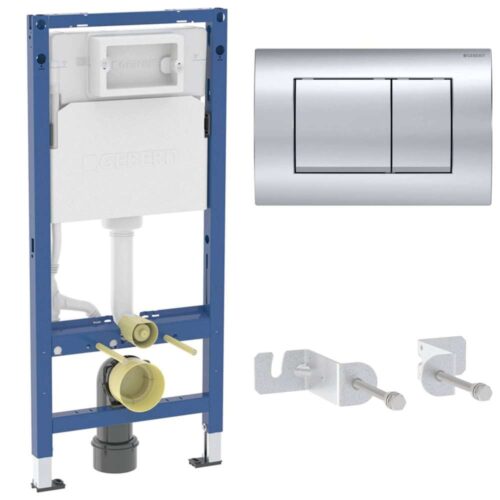 111.135.21.3 Duofix sanitarni montažni element za konzolnu WC šolju, sa ugradnim vodokotlićem(111.153.00.3), sa tipkom Delta 20 Square horm sjaj (115.137.21.1) i setom sa montažu (111.839.00.2)