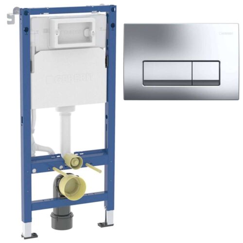 458.128.21.3 Duofix sanitarni montažni element za konzolnu WC šolju, sa ugradnim vodokotlićem(458.103.00.2), sa tipkom Delta 50 Square hrom sjaj (115.119.21.1) i ugradjenim setom za montažu