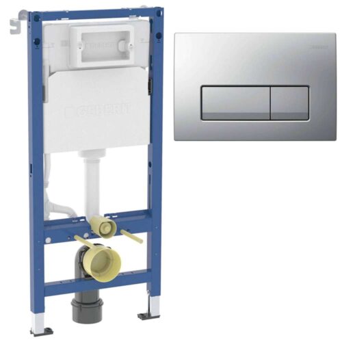 458.128.46.3 Duofix sanitarni montažni element za konzolnu WC šolju, sa ugradnim vodokotlićem(458.103.00.2), sa tipkom Delta 50 Square hrom mat (115.119.46.1) i ugradjenim setom za montažu