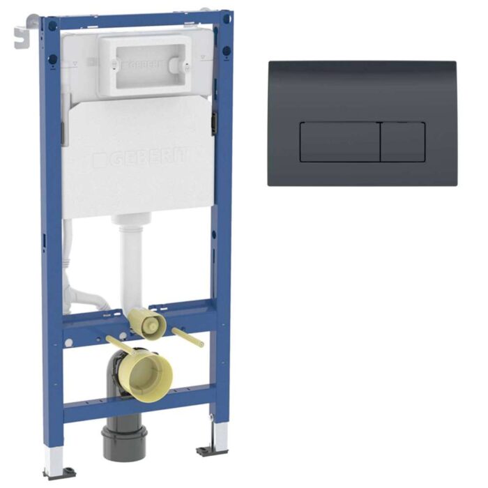 458.128.DW.3 Duofix sanitarni montažni element za konzolnu WC šolju, sa ugradnim vodokotlićem(458.103.00.2), sa tipkom Delta 50 Square crnom sjaj (115.119.DW.1) i ugradjenim setom za montažu