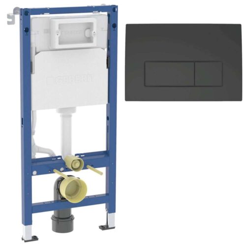 458.128.14.3 Duofix sanitarni montažni element za konzolnu WC šolju, sa ugradnim vodokotlićem(458.103.00.2), sa tipkom Delta 50 Square crnom mat (115.119.14.1) i ugradjenim setom za montažu