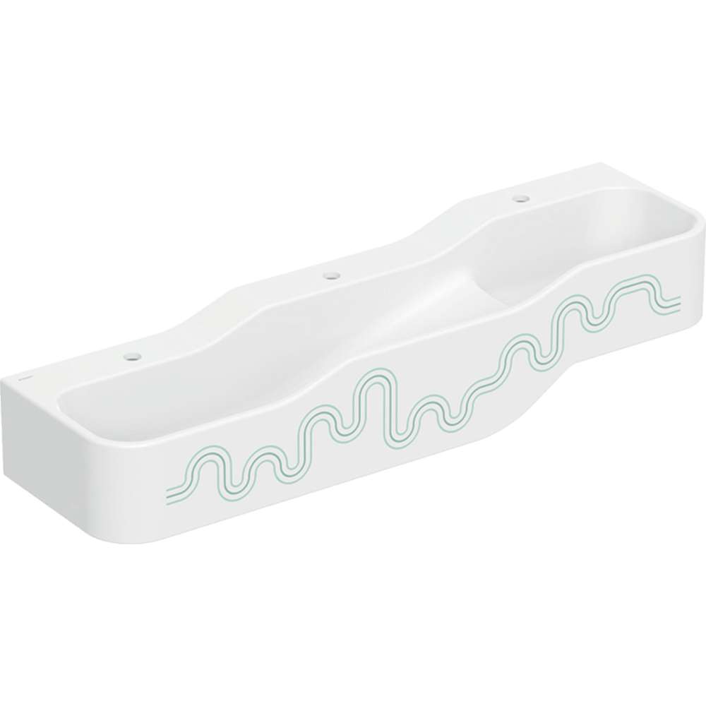 502.975.79.1 Bambini umivaonik, dublji umivaonik levo sa 3 otvora za slavinu beli sa dekorom tamno zelena/svetlo zelena 140x39 cm